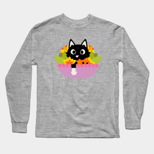 Kitty in flower basket Long Sleeve T-Shirt